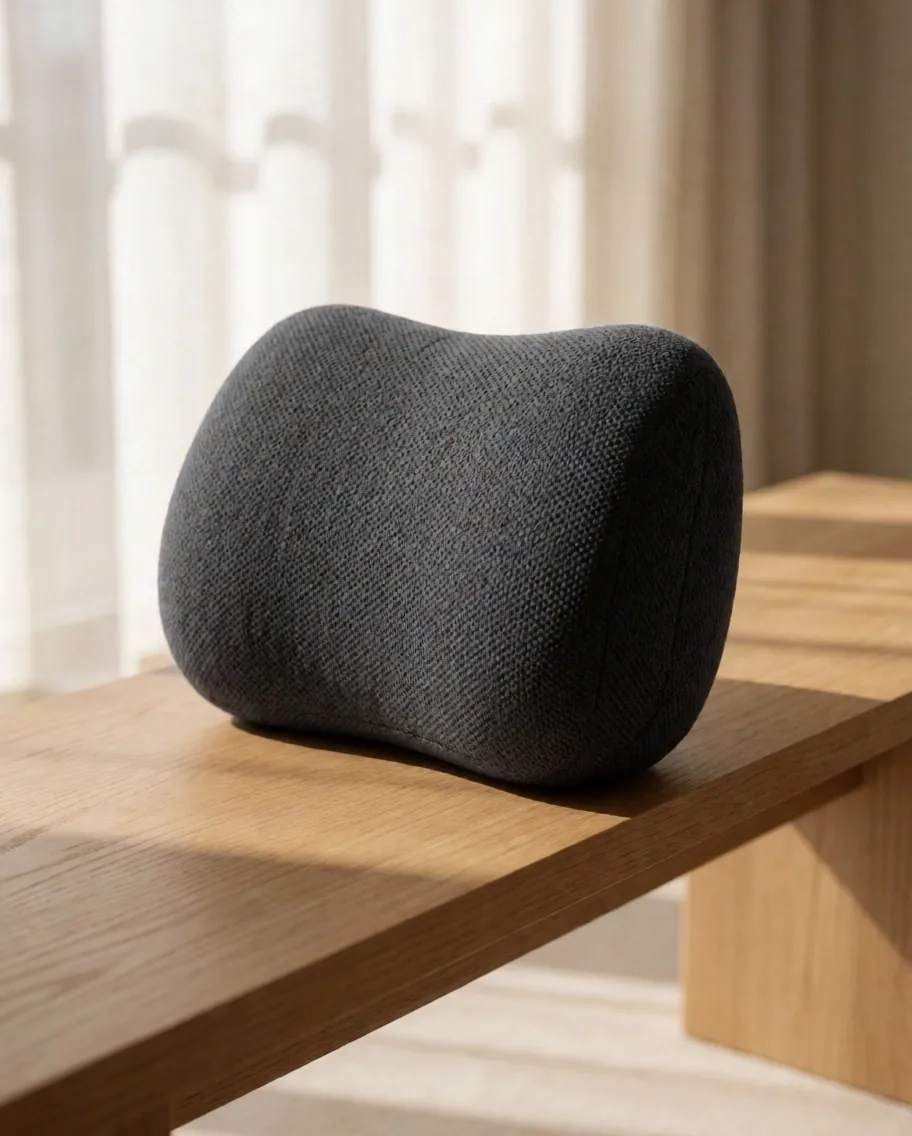 Cojín ergonómico de soporte postural sobre banco de madera